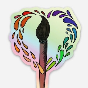 Iridescent Paintbrush Sticker, Paintbrush, Artsy, Durable Laptop Sticker, Vinyl Sticker, Gift for Artist