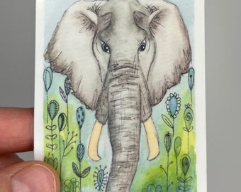 Elephant Sticker, Watercolor Elephant Sticker, Durable Laptop Sticker, Gift for Elephant Lover, Cute Elephant Sticker, Vinyl Sticker