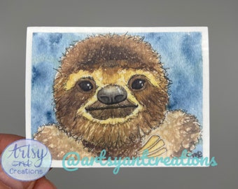 Sloth Sticker, Watercolor Sloth Sticker, Durable Laptop Sticker, Gift for Sloth Lover, Cute Sloth Sticker, Vinyl Sticker