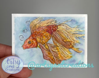 Pegatina de pez dorado, pegatina de pez dorado en acuarela, pegatina duradera para portátil, regalo para amantes de los peces dorados, pegatina de pez, pegatina de vinilo
