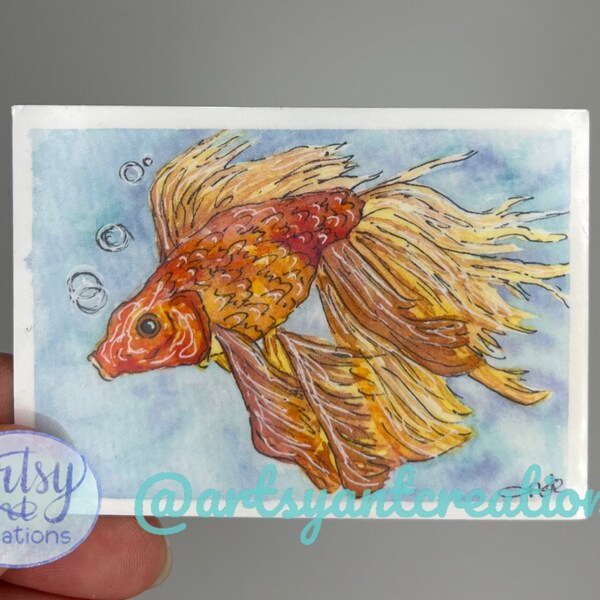Goldfish Sticker, Watercolor Goldfish Sticker, Durable Laptop Sticker, Gift for Goldfish Lover, Fishy Sticker, Vinyl Sticker