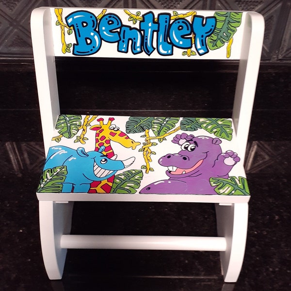 Children's Hand Painted Personalized Small Wood Flipstool New baby Gift
