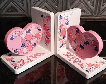 Blue Unigift A Pair of Love Heart Shape Pattern Nonskid Metal Bookends for Kids Children Bedroom Library School Office Desk Study Gift 