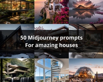 50 Midjourney Prompts For Amazing Houses, AI Image Prompts, Midjourney, AI Images, Prompts, Generate Images With AI, Pdf, Instant Download