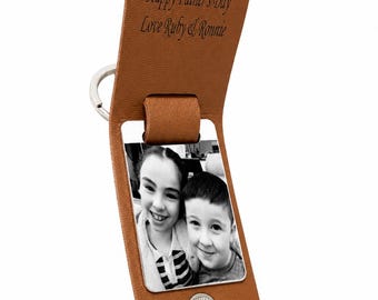 Personalised Hidden Photo & Message PU Leather Keyring, Father's Day Gift