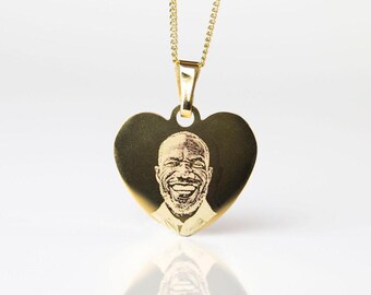 Gold Photo Engraved Heart Pendant Necklace | Personalized Keepsake