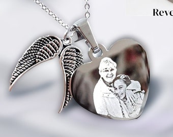 Engraved Photo Heart Necklace | Personalised photo necklace, handwriting engraving, memorial gift, grief necklace, anniversary birthday gift