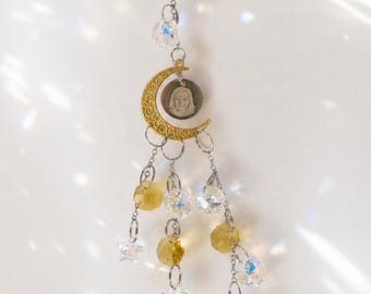 Gold personalised moon and star suncatcher custom photo engraved