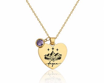 Personalised Velaris Inspired Heart Necklace with Birthstone | ACOTAR Inspired Gift