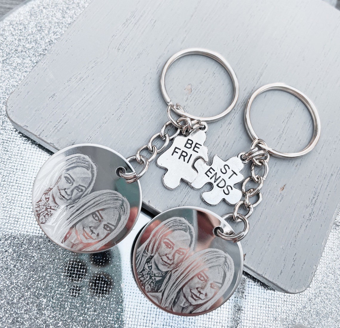 Engraved Photo Keychains | Matching Best Friend Keyrings - Etsy