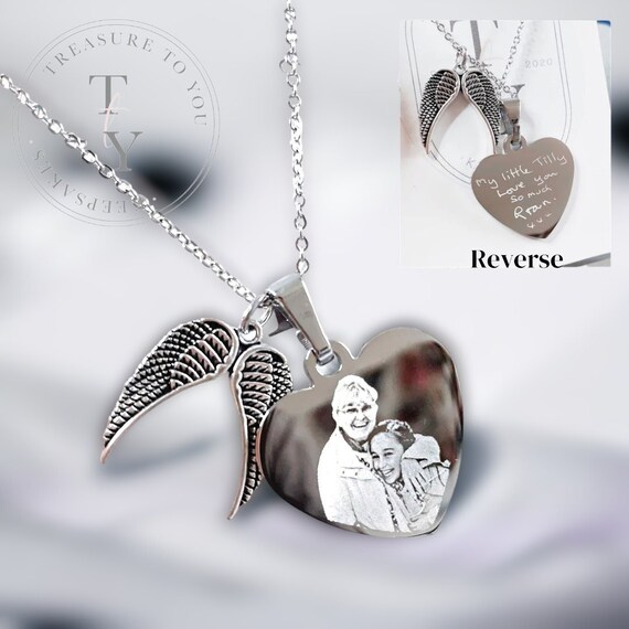 Photo engraved heart necklace deals