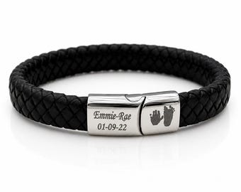 Personalised Men’s Leather Bracelet – Handprint Engraving – 4 Colour Options
