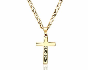 Gold Personalised Boys Cross Necklace