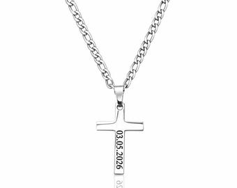 Silver Personalised Boys Cross Necklace
