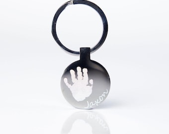 Engraved Handprint Keychain | Stainless Steel, Personalized Baby Keepsake