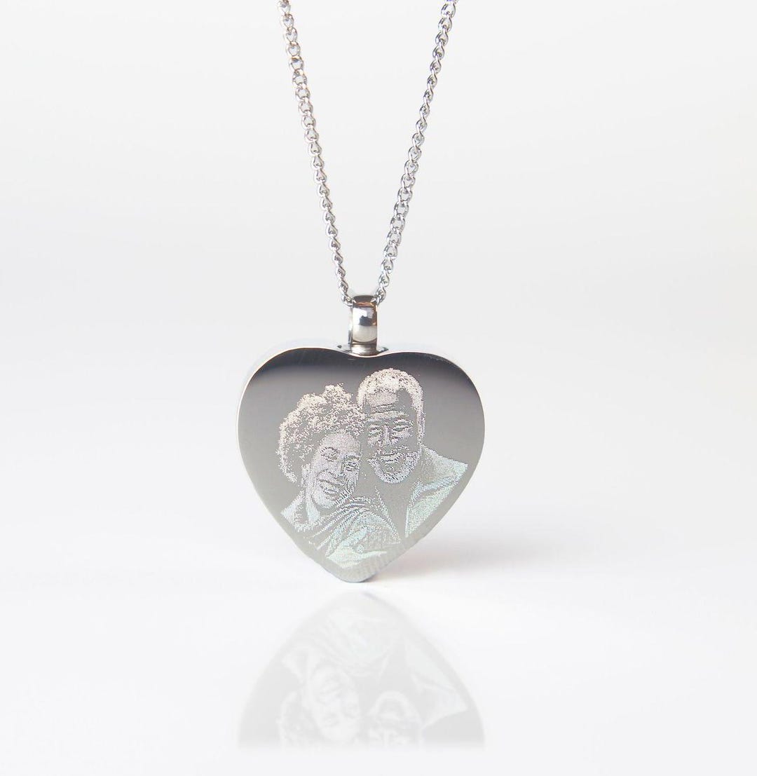 Photo Engraved Heart Urn Necklace Personalised Photo Urn