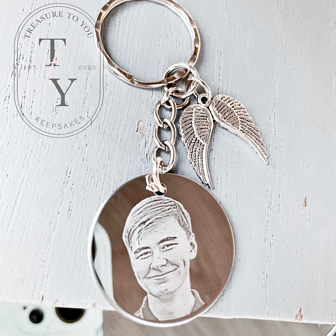 Photo Engraved Key Ring Key Chain Angel Wing Keyring, Memorial Keyring
