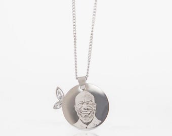 Engraved Photo Necklace | Butterfly Wing Charm, Personalized Memorial Gift