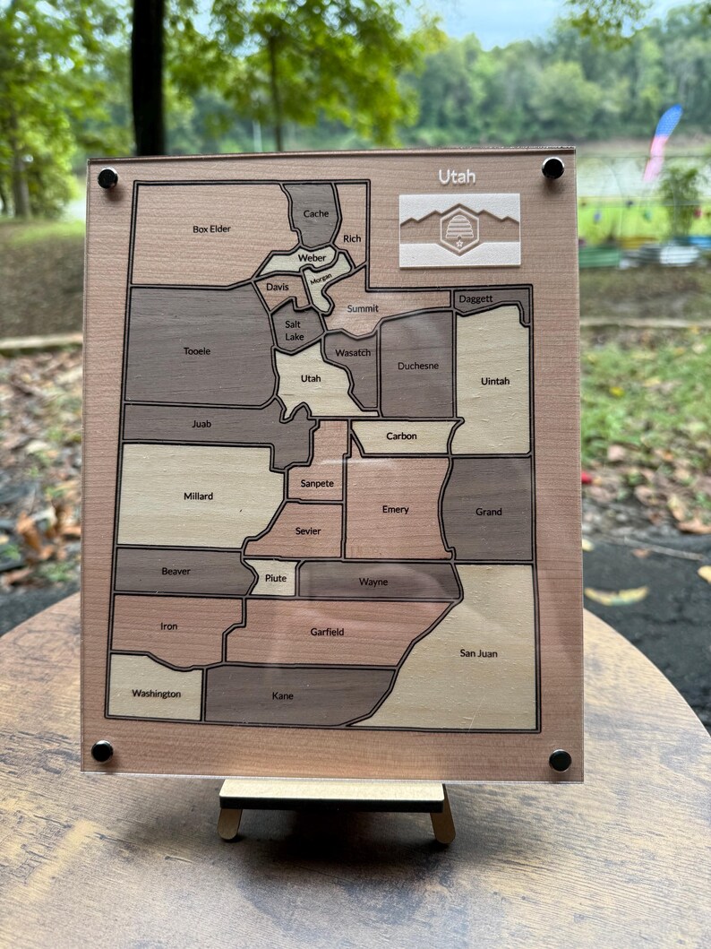 State Map With Inlay Utah County Map Wood Inlay - Etsy