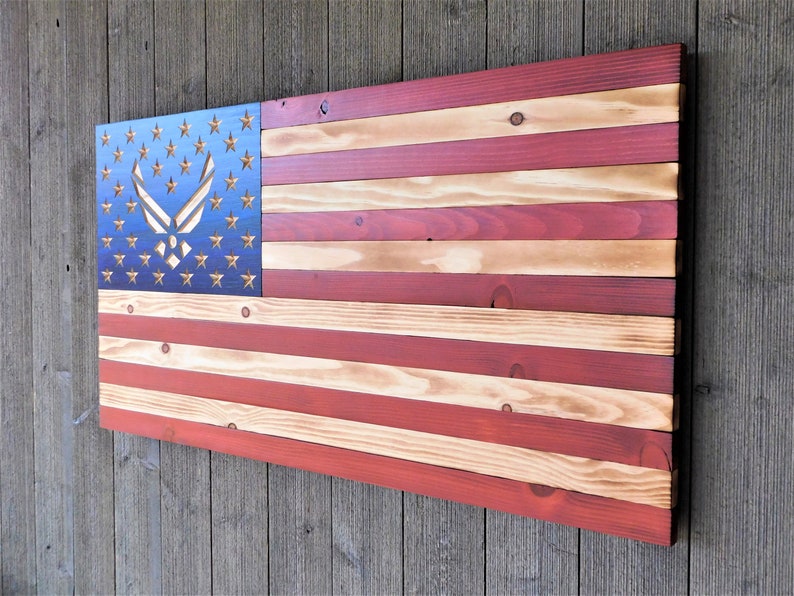 Air Force Rustic Wooden American Flag Veteran Made American Etsy