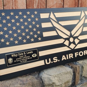 Air Force Wooden American flag, Personalized Military Retirement Gift, Black Air Force Flag, Rustic USA Flag 11" x 21" & 16" x 30.5"