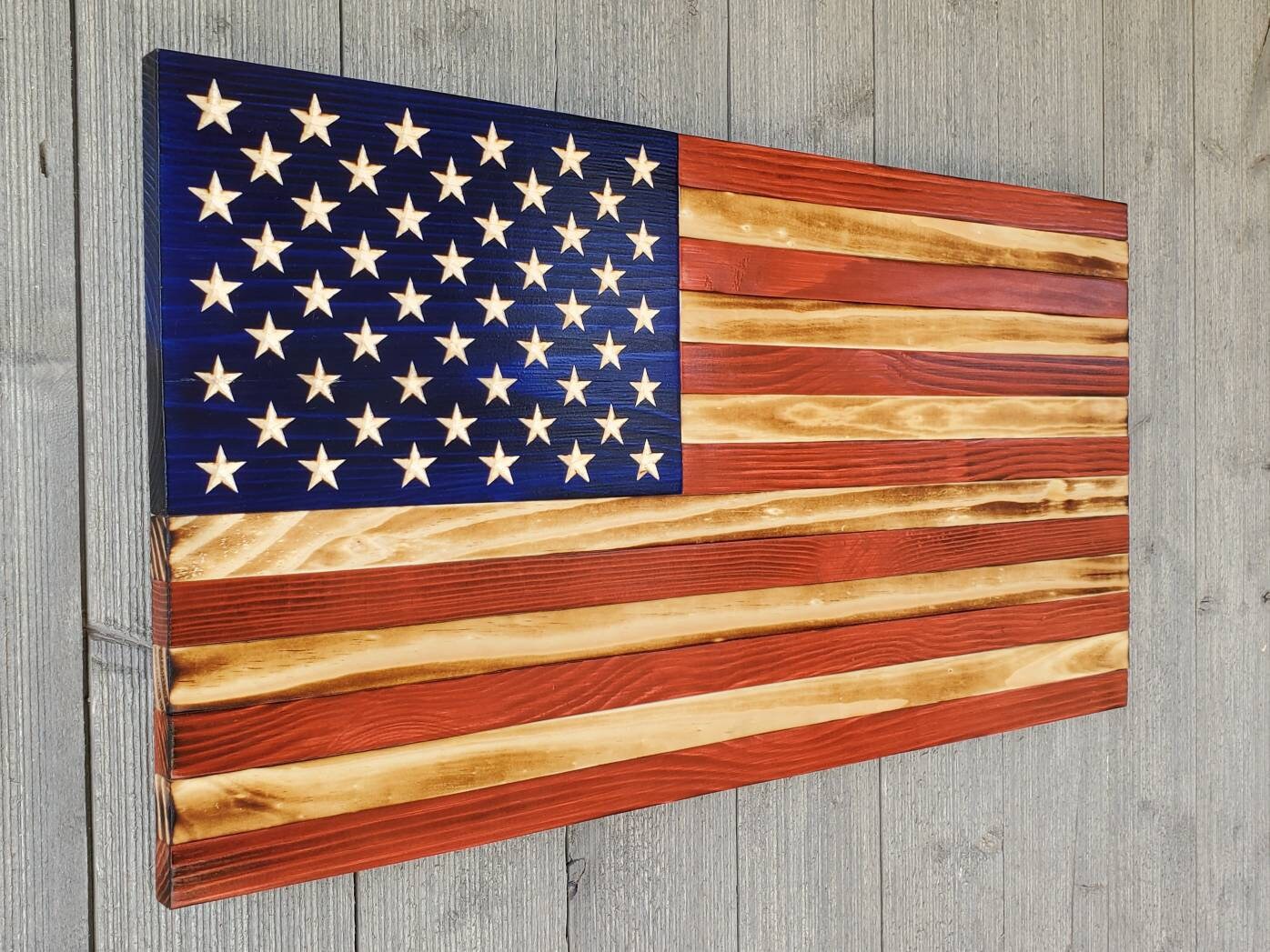 Rustic Wooden American Flag Veteran Made Small Medium Etsy