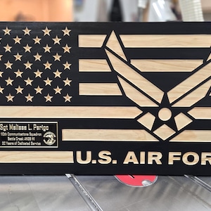 Personalized Air Force Wooden American Flag: Military Retirement Gift