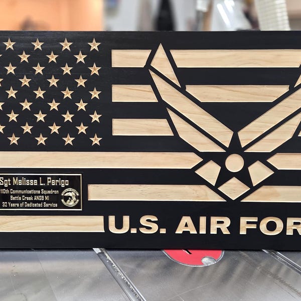 Personalized Air Force Wooden American Flag: Military Retirement Gift