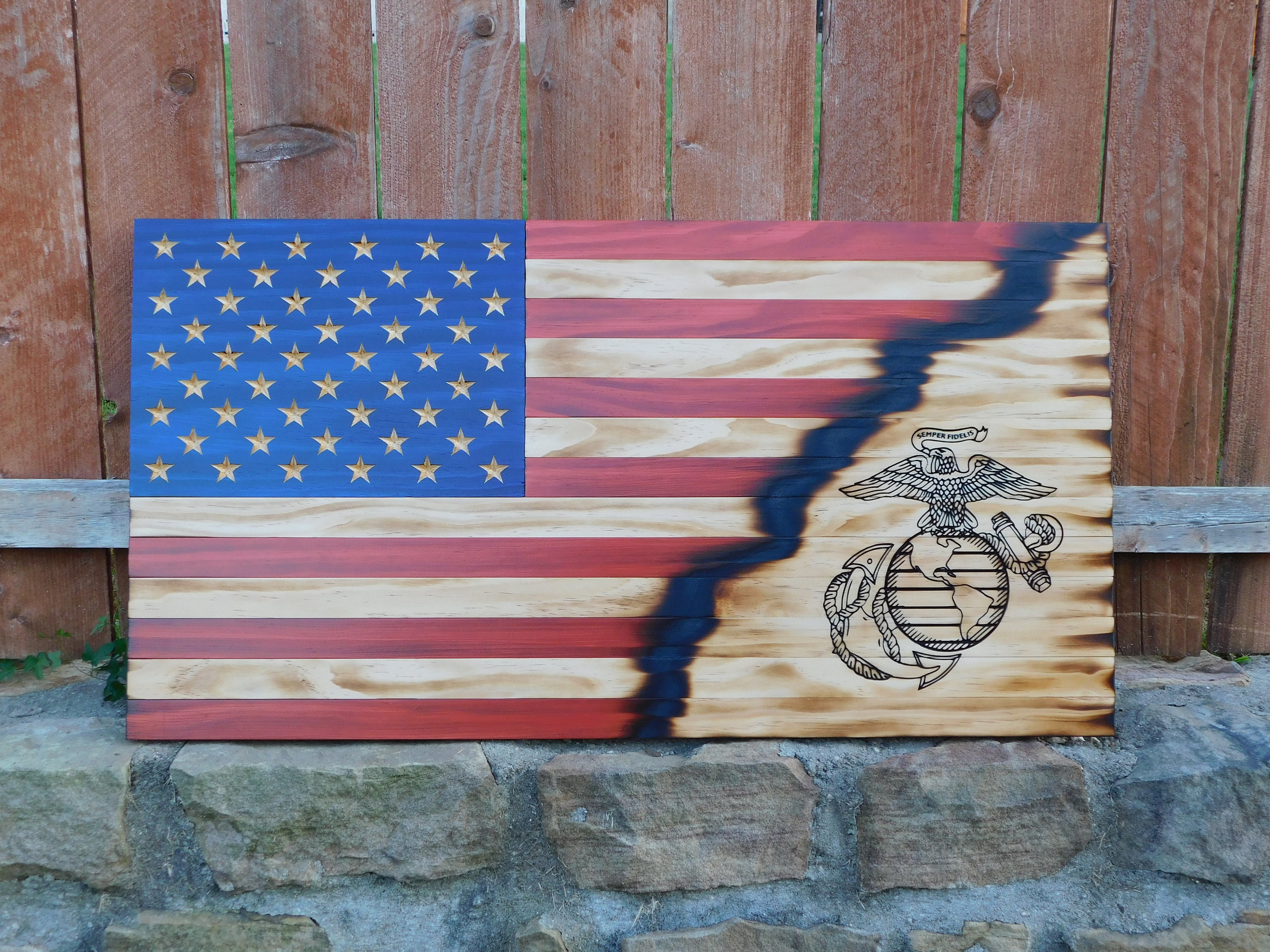 Marine Corps Wooden Flag Veteran Made USMC Flag Rustic Etsy