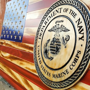 USMC, Marine Corps Flag, 19.5x37, American Flag, Rustic Wooden American Marine Corps Flag, Veteran Made.