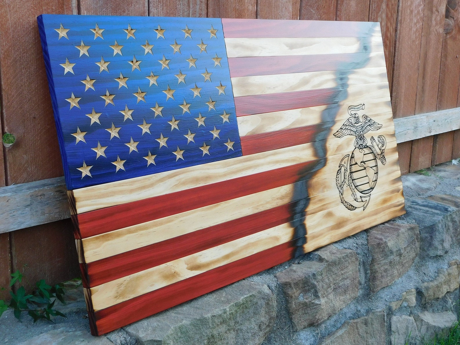 Marine Corps Wooden Flag Veteran Made USMC Flag Rustic Etsy