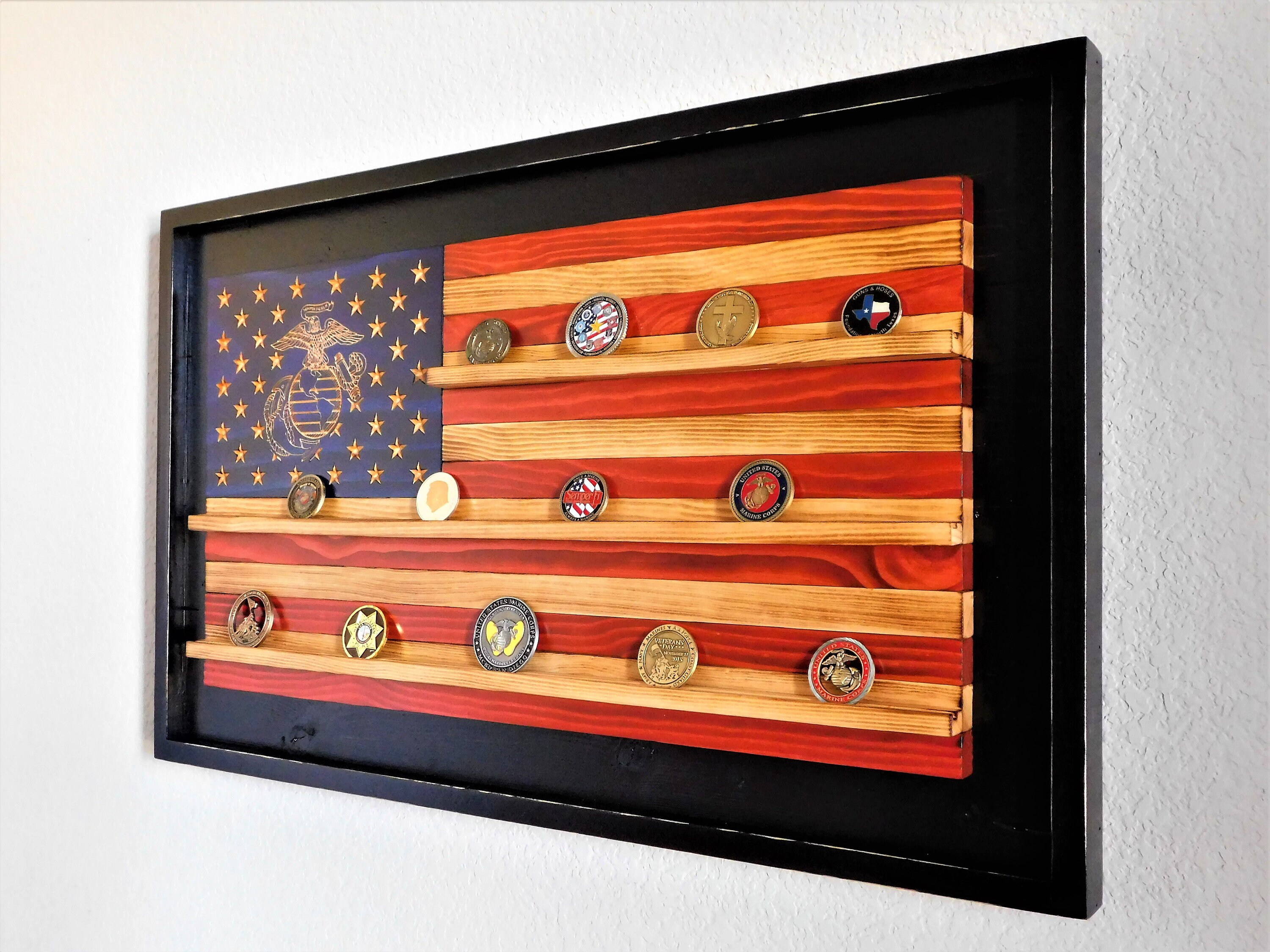 Challenge Coin Display Rack Holder Rustic American Flag USMC Etsy