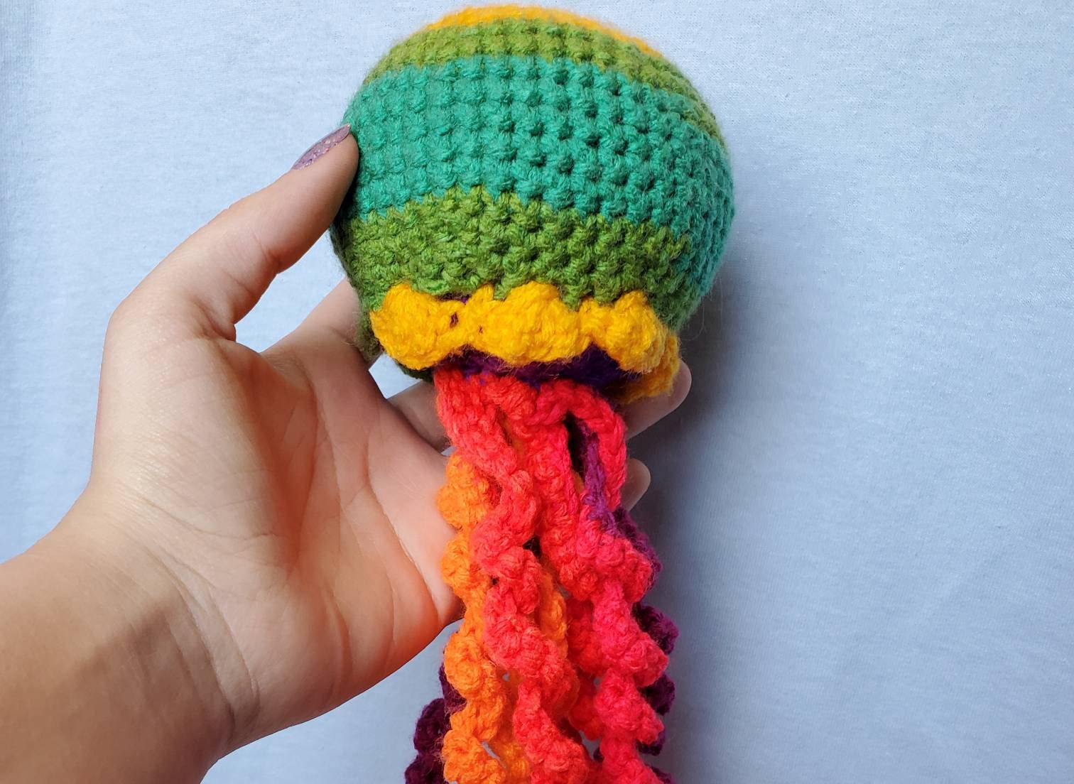 MTO Big Amigurumi Preemie Baby Rainbow Jellyfish Crochet Plushie Toy 12 inches Stuffed Animals