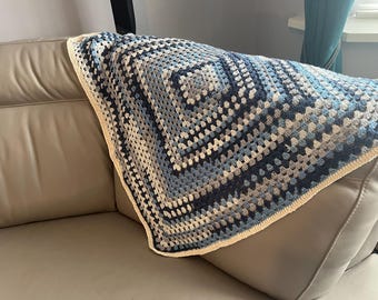 Handmade Crochet Blanket: Acrylic Body, Cotton Border (77x77cm)