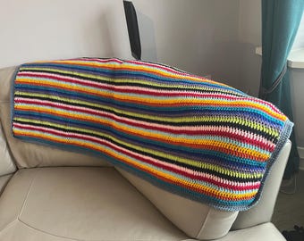 Crocheted Rainbow Coloured Throw