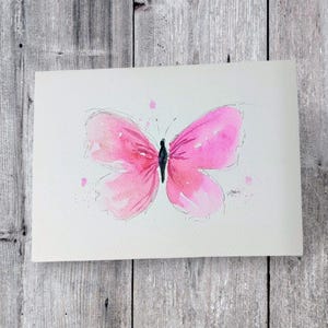 手描き水彩カード 4 枚、蝶、印刷物ではありません、オリジナル絵画