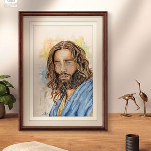 Portrait de Jésus, aquarelle du Christ, oeuvre d'art chrétienne, art du Christ, impression à l'aquarelle, oeuvre d'art LDS, 5 x 7 po.