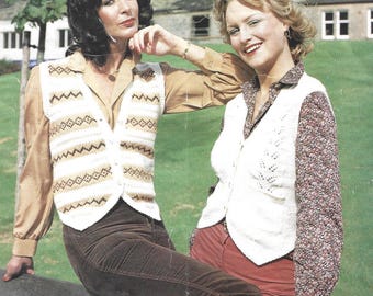 Ladies Vest Waistcoat Vintage Knitting Pattern -  2 Styles - Instant PDF Download