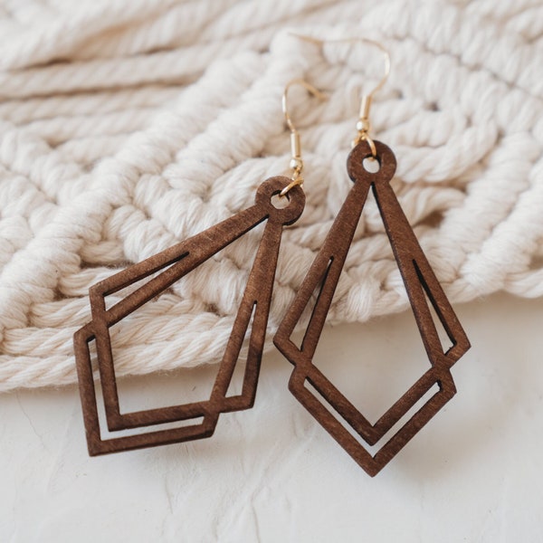 Geometric boho style wooden earrings, gift for her, anniversary gift, gift for woman