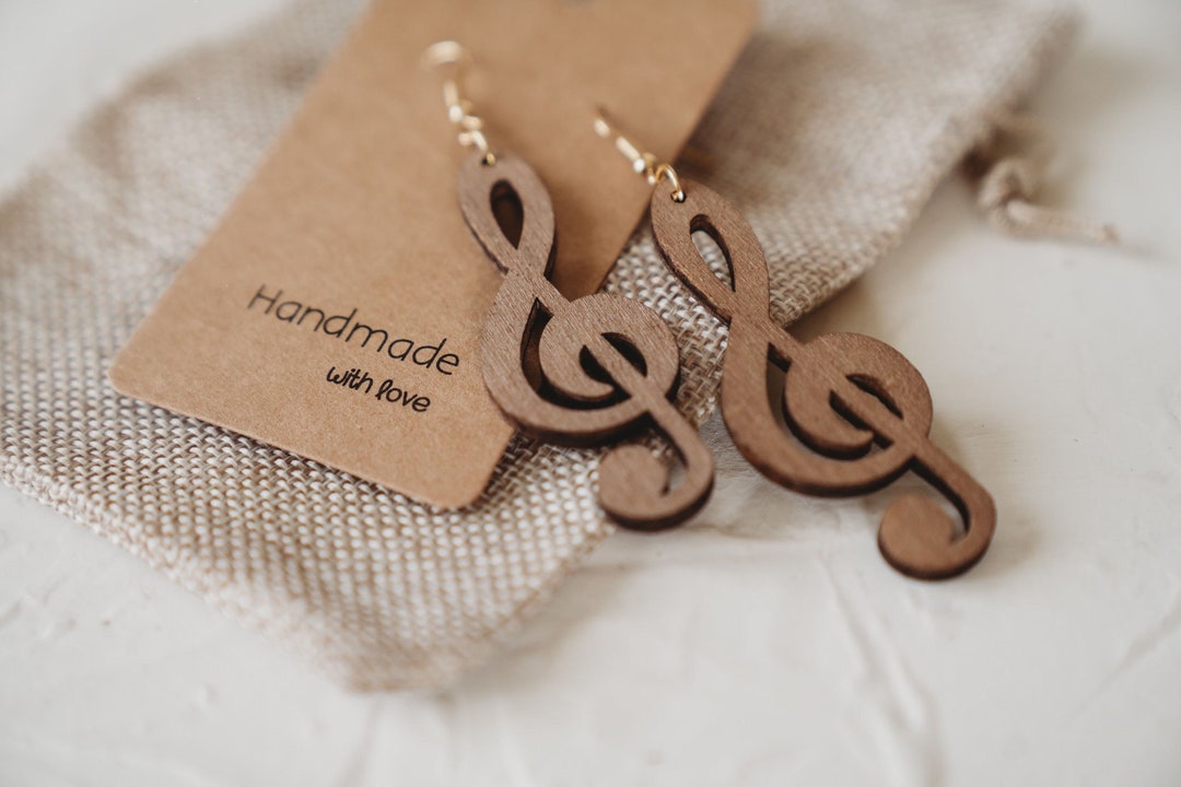 Boucles d'oreille en bois note de musique, clé de sol - Etsy France
