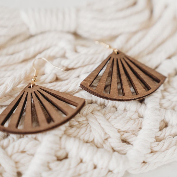 Ethnic boho style wooden earrings