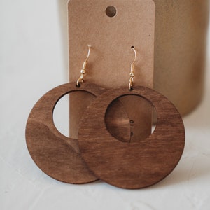 Boho style wooden earrings in round shape, creoles image 6