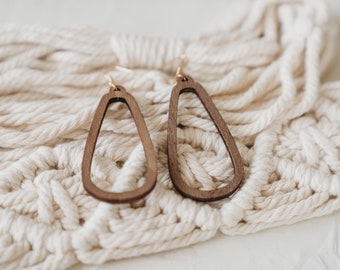 Boho style wooden earrings in geometric shape