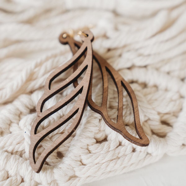 Boho style wooden earrings in the shape of wings