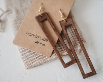 Boho style wooden earrings in geometric shape