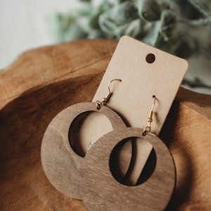 Boho style wooden earrings in round shape, creoles image 3