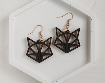 Boucles d'oreille en bois géométriques en forme de renard noir