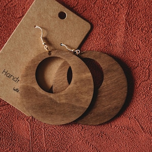 Boho style wooden earrings in round shape, creoles image 7