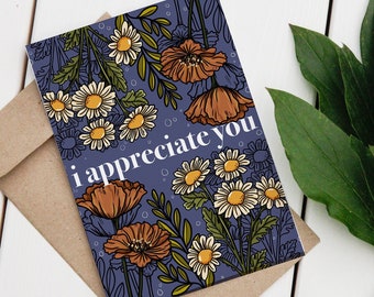 I Appreciate You Greeting Card | Blank Note Card| Valentine's Card | I Appreciate You Note Card | Blank Greeting Card
