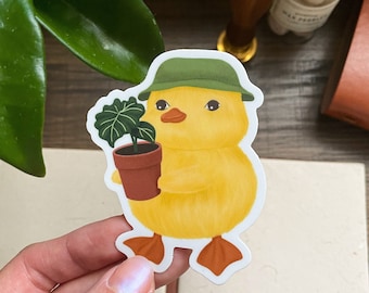 Duck with Plant Sticker: Weatherproof Vinyl Decal